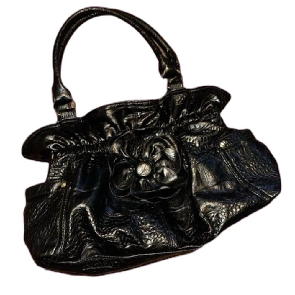 4/$35 Del Mano Black Handbag with Leather Flower